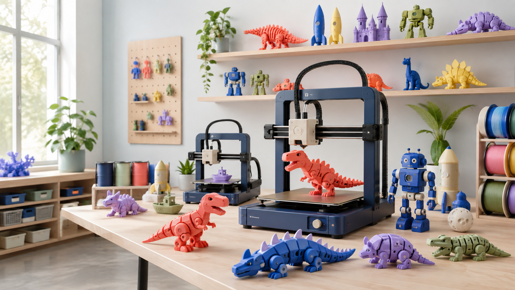 A bright studio making colourful 3D-printed toys